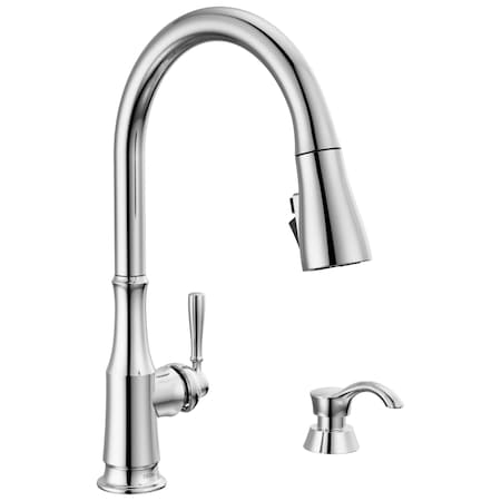 Delta Capertee Single Handle Pull-Down Kitchen Faucet With Soap Dispenser And Shieldspray Tech 19877Z-SD-DST