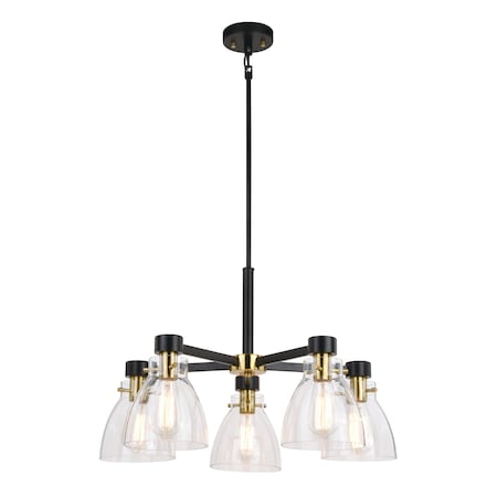 Vaxcel Elgin 5 Light Black and Gold Contemporary Chandelier Clear Glass H0307