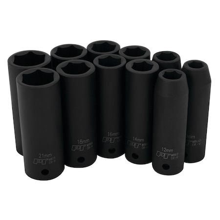 Performance Tool 11 pc. 1/2 in. Dr. Impact Socket Set, Metric, Chrome Vanadium, Laser Etched M591DB