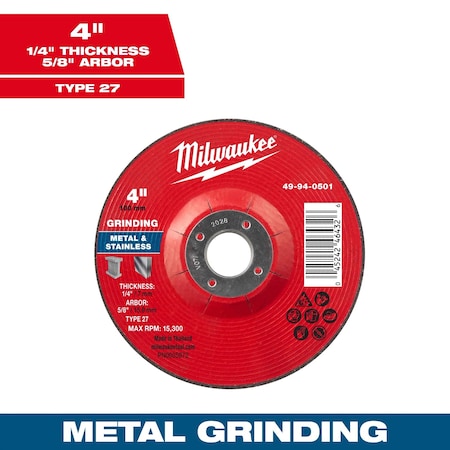 Milwaukee Tool Grinding Wheel, 4" dia. 49-94-0501