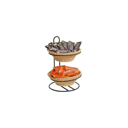Specialty Store Services 2 Tier Round Plastic Wicker Baskets Tabletop Display Stand 20193
