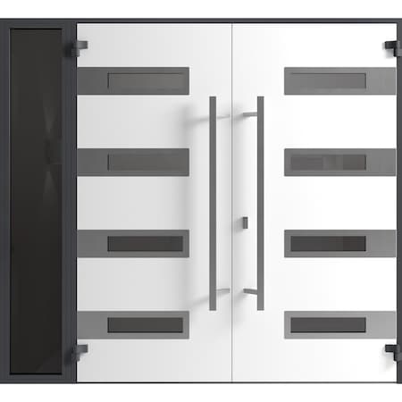 Vdomdoors Front Exterior Prehung Aluminum Double Doors Ronex0131 Black Enamel 1 Sidelight Mirrored Clear RONEX0131DEXD-BLK-W72+16xH80-LH-O