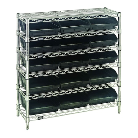 Quantum Storage Systems WIRE SHELVING UNIT W / BLACK BINS WR6-36-1236-109BK