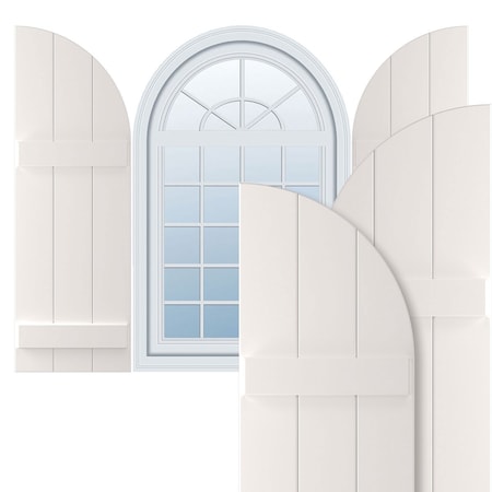 Ekena Millwork True Fit PVC, Three Board Arch Top Joined Board-n-Batten Shutters, Unfinished, 16 1/8W x 71H, PR TFP101BA16X071UN