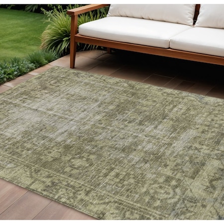 Homeroots 9' X 12' Olive Green Oriental Washable Indoor Outdoor Area Rug 607570