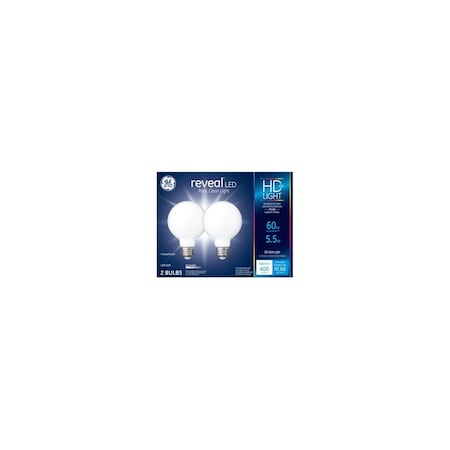 Current LED Reveal Globe Light Bulbs, Pure White, 500 Lumens, 5.5-Watts Pair 49514