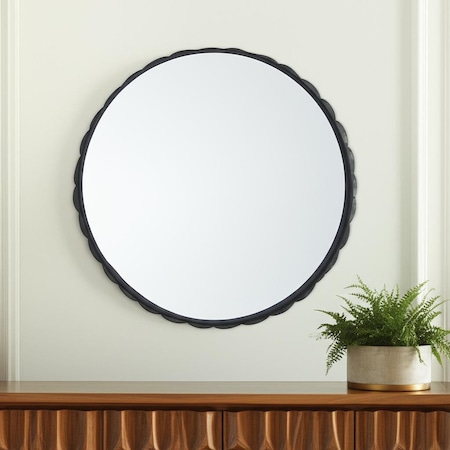 Homeroots 30" Black Metal Scalloped Accent Mirror 607278
