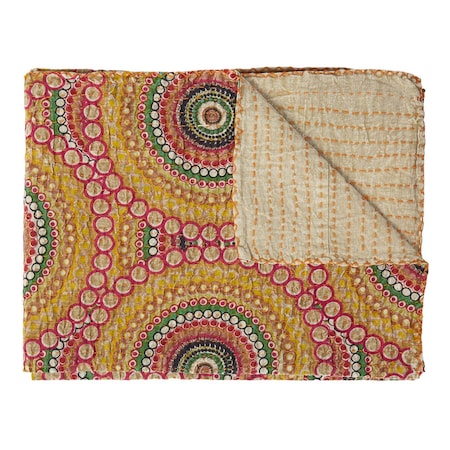 Homeroots 50" X 70" Brown And Beige Abstract Cotton Quilted Kantha Throw Blanket with Embroidery 544546