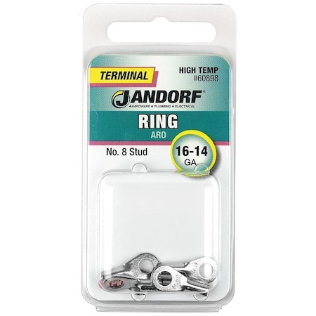 Jandorf High-Temperature Non-Insulated Ring Terminal, 16 to 14 AWG Wire, #8 Stud 60898
