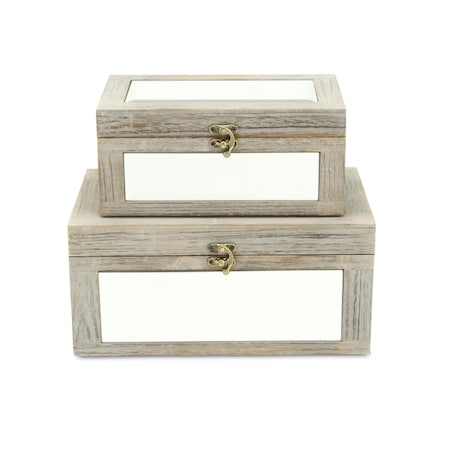 Homeroots Set of Two Gray And White Wood And Mirrored Glass Box With Lid, 2PK 489338