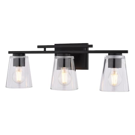 Vaxcel Sedona 3-Light Vanity Light, Matte Black, Clear Glass, 22-In. Wide W0592