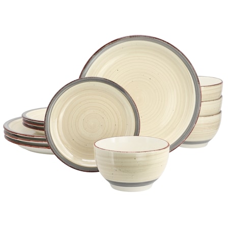Gibson Home Holcomb 12 Piece Ceramic Dinnerware Set in Beige 142773.12