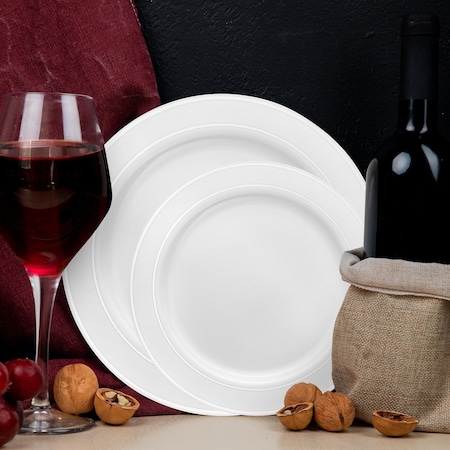 Smarty Had A Party White w/Silver Edge Rim Plastic Dinnerware Value Set (120 Dinner Plates + 120 Salad Plates), 240PK 110SVP-CASE