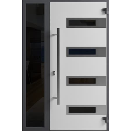 Vdomdoors Front Exterior Prehung Steel Door Ronex0131 Black Enamel Sidelight Exterior Window Sidelite RONEX0131EXD-BLK-W36+14 X H80-LH-I