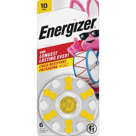 Energizer Size 10 Yellow Tab Hearing Aid Batteries, 6PK 10CR-6ENRUS