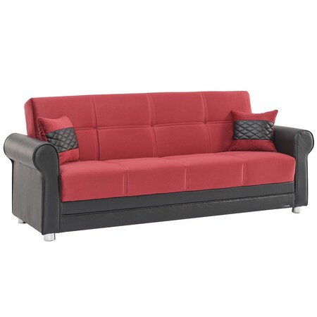 Homeroots 89" Black Burgundy Faux Leather Velvet Convertible Futon Sleeper Sofa w/ Toss Pillows And Storage 607113