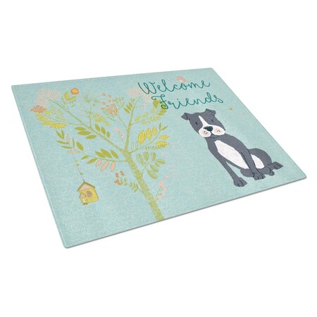 Carolines Treasures Welcome Friends Black Staffie Glass Cutting Board, Large BB7623LCB
