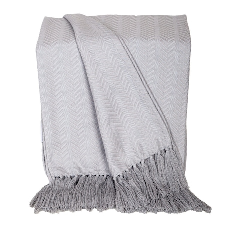 Homeroots 50" X 60" Gray Woven Cotton Herringbone Throw Blanket with Fringe 548946
