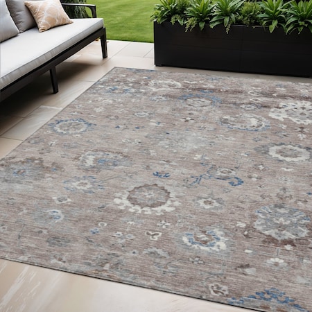 Homeroots 5' X 8' Taupe And Brown Floral Washable Indoor Outdoor Area Rug 609523