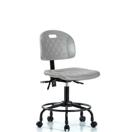 Blue Ridge Ergonomics Polyurethane Chair with Round Tube Base - Desk Height with Seat Tilt & Casters in Gray Polyurethane HPDHCH-RT-T1-A0-RC-GRY