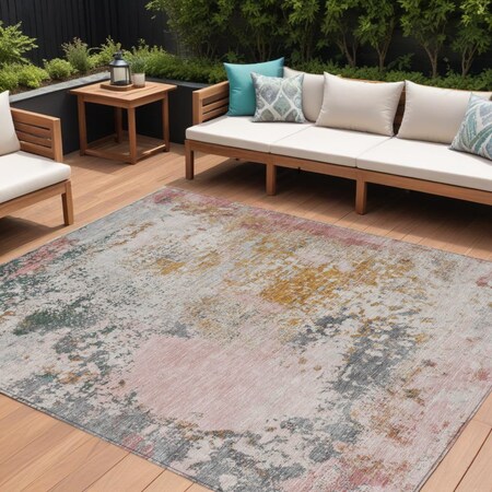 Homeroots 10' X 14' Pink Charcoal And Copper Abstract Washable Indoor Outdoor Area Rug 630806