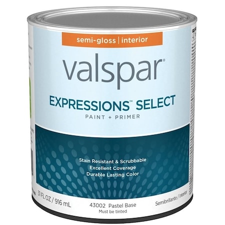 Valspar Expressions Select 4300 Latex Paint, Acrylic Base, Semi-Gloss Sheen, Pastel Base, 1 qt 028.0043002.005