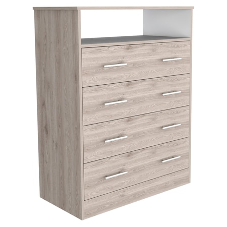Homeroots 33" Light Gray Four Drawer Standard Chest With Open Shelf 544026