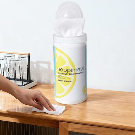 Happimess All-Purpose Multi Surface Heavy Duty Wipes, Bleach Free, Fresh Lemon Scent WPE1002A