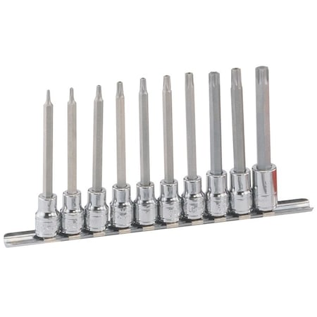 Genius Tools 10PC 3/8in Dr. Long Tamperproof Star Bit Socket Set BS-310TAL