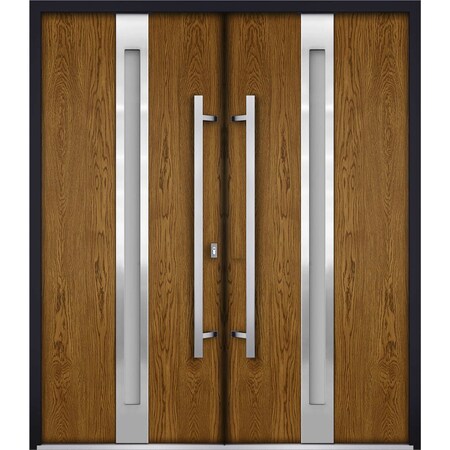 Vdomdoors Metal Double Doors Deux 1744 Natural Oak Frosted Glass Entry Modern Painted (W72xH80) Left hand Ins DEUX1744DEXD-OAKB-W72xH80-LH-I