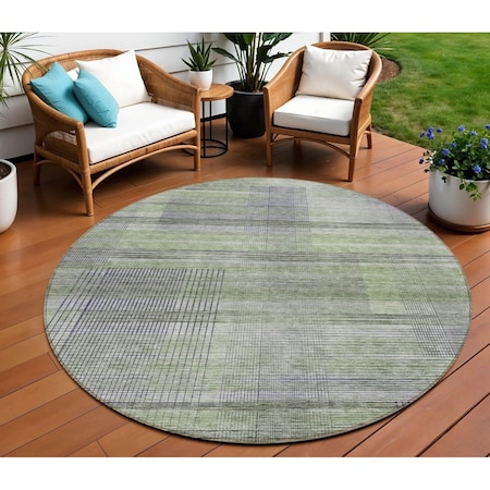 Homeroots 8' Artichoke Green Purple And Fern Green Round Striped Washable Indoor Outdoor Area Rug 588042