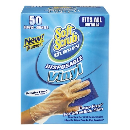 Soft Scrub Vinyl Disposable Gloves One Size Fits Most Clear Powder Free 50PK 11250-16