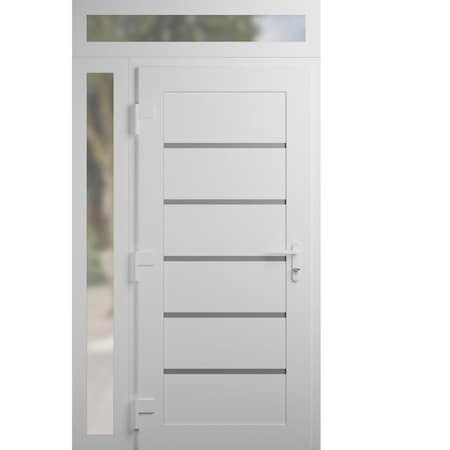 Vdomdoors Front Exterior Prehung Metal-Plastic Door, Manux 8415 White Silk, Side and Top Sidelite Transom, Of MANUX8415EXD-WS-W30+16xH80+14-LH