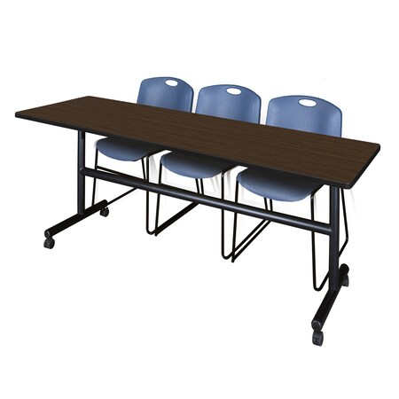 Regency Kobe Flip-Top Training Nesting Table W/ 2 Zeng Stack Chairs, 84 in W, 24 in L, Neo Walnut MKFT8424NW44BE