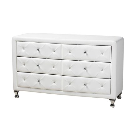 Baxton Studio BBT2030-Dresser-White Luminescence White Faux Leather Upholstered Dresser - 31.5 x 52.75 x 18.13 in. 847321029118