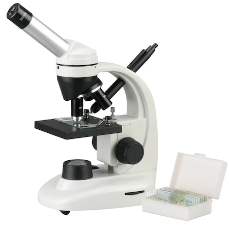 Amscope M135 Sturdy Student Science Monocular Microscope 40X-1000X Magnification with Slides and Pen Light M135C-2L-PB10