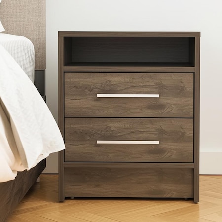 Homeroots 20" Dark Brown Wood Two Drawer Nightstand 534902