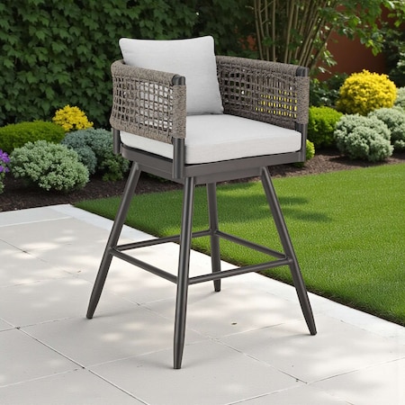 Homeroots 35" Light Gray Metal Swivel Low back Outdoor Counter Height Bar chair with Footrest 571164
