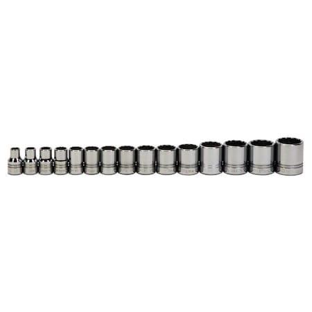 Williams Socket Set, 1/2" D, Std 12Pt, 15pcs. SAE, JHWWSS-15RC JHWWSS-15RC