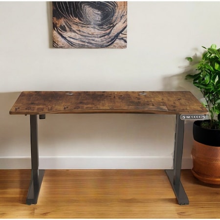 Homeroots 55" Adjustable Brown and Black and Black Computer Desk 528666