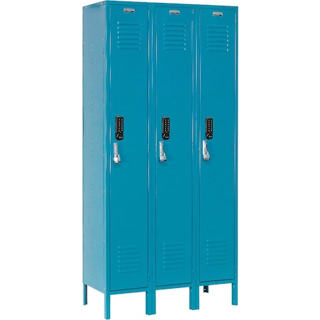Global Industrial 1-Tier 3 Door Digital Locker, 36"W x 12"D x 66"H, Blue, Assembled 290816