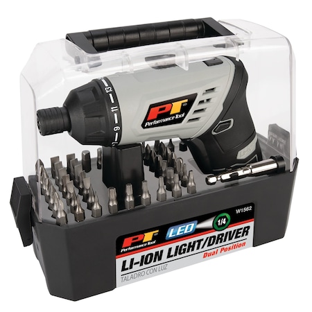 Performance Tool 3.6V Li-Ion Screwdriver, Swivel Handle, LED Light, Storage Case W1562
