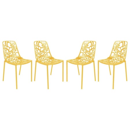 Leisuremod Modern Devon Aluminum Chair, Yellow, 4PK DC23Y4
