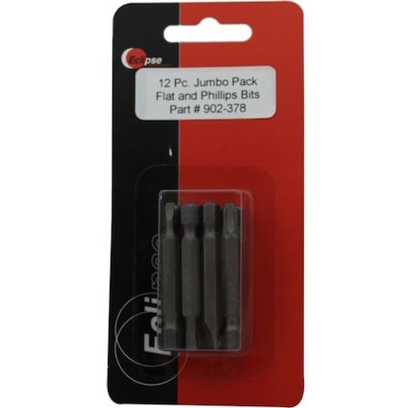 Eclipse Enterprises. Eclipse - 12 Pc Jumbo Pack Assorted Flat and Phillips 1-15/16in Power Bit Set 902-378
