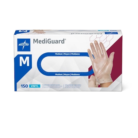Medline MediGuard Powder-Free Clear Vinyl Exam Gloves, Size M, 1500PK MSV512