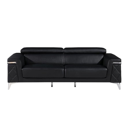 Homeroots 89" Black Italian Leather Sofa With Silver Legs 534155