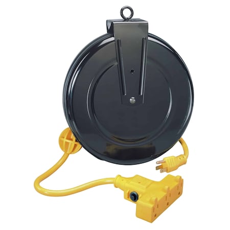 Alert Reel Mfg ProReel Retractable Cord Reel, 13 Amp, 30' 14/3 SJTW, w/Circuit Breaker & Tri Tap Outlets 5000M-30GF-CB