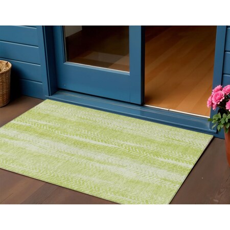 Homeroots 3' X 5' Artichoke Green And Ivory Botanical Leaves Washable Indoor Outdoor Area Rug 581954