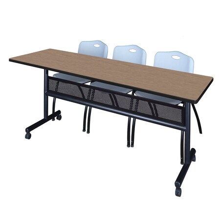 Regency Kobe Flip-Top Privacy Nesting Table W/ 2 M Stack Chairs, 84 in W, 24 in L, Noble Oak MKFTM8424NO47GY