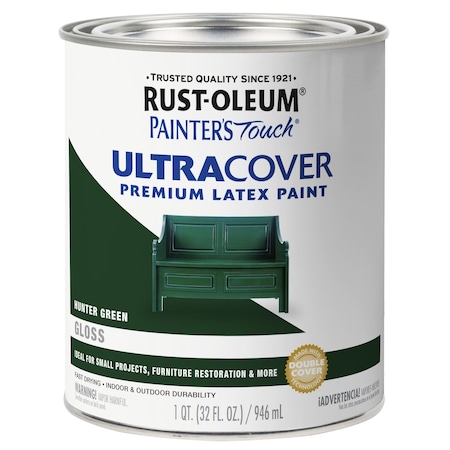 Rust-Oleum Interior/Exterior Paint, Gloss, Hunter Green, Quart 1938502